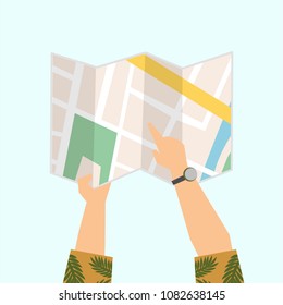 Illustration of a man using a map for direction