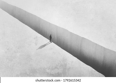 illustration of man walking on the edge, limit concept