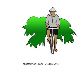 Illustration Of A Man At Work Transporting Leafy Grass For Farm Animal Feed