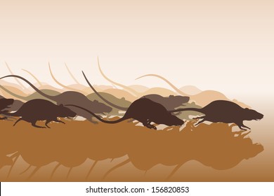 Illustration Of Many Rats Racing Or Running Away