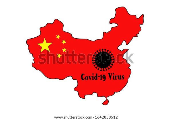 中国の地図とcovid 19 Virusの画像のイラスト Covid 19 Virusは 19年のwhoによる正式な名前で 元は中国武漢から来たcorona Virusです のイラスト素材
