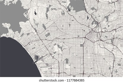 illustration map of the city of Los Angeles, USA