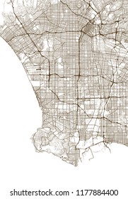 illustration map of the city of Los Angeles, USA
