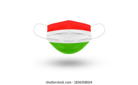 Illustration, A Mask With Hungary Flag Isolation Over White Background.