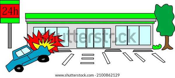 Illustration\
material of a car plunging into a\
shop