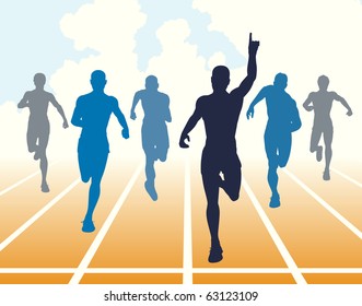 Illustration of men finishing a sprint race - Powered by Shutterstock