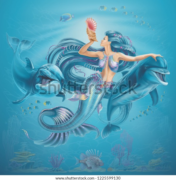 人魚とイルカのイラスト のイラスト素材 1225599130