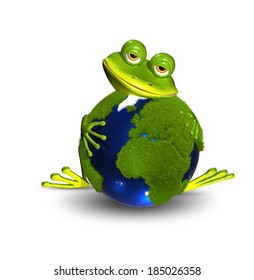 Illustration Merry Green Frog And Blue Globe