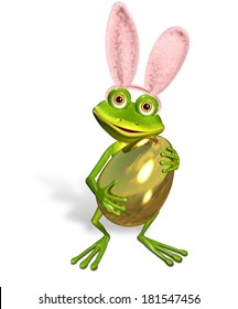 Illustration Merry Green Frog With A Easter Egg