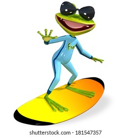 Illustration Merry Green Frog On A Surfboard