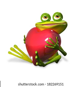 Illustration Merry Green Frog With Red Heart