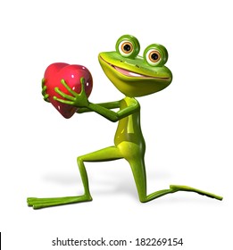 Illustration Merry Green Frog With Red Heart