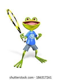 Illustration A Merry Green Frog Tennis Player