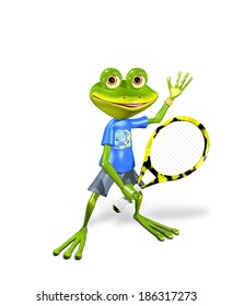 Illustration A Merry Green Frog Tennis Player