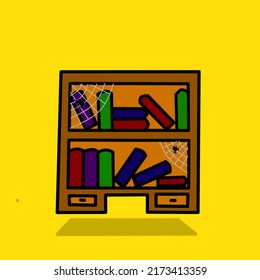 Illustration Of A Messy Old Bookshelf In The Library