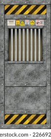 Illustration of Metal Texture Sci Fi door with warning signs
