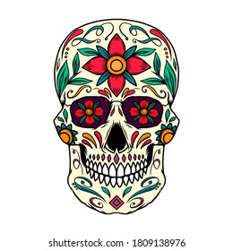 Illustration Of Mexican Sugar Skull. Design Element For Logo, Emblem, Sign, Poster, Card, Banner.