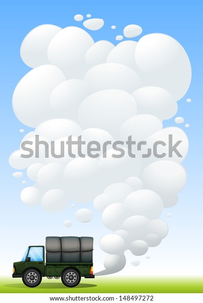 Illustration of a military\
car with\
smoke