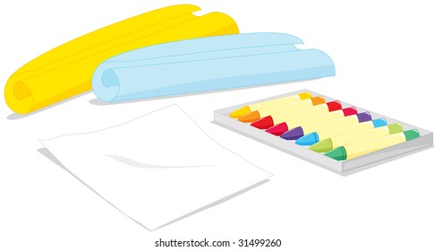 illustration of mixed colored chalks and crayons