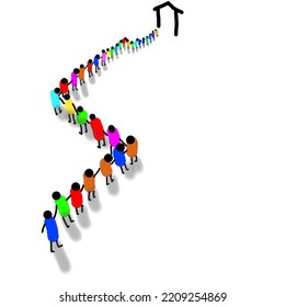 Illustration Of Mob Of Rainbow People Queuing To Enter The Gate Of Judgment Day