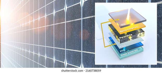illustration of a modern perovskite high performance solar cell module for high efficient photon recycling - 3D Rendering