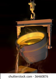 Illustration Of Molten Metal Being Poured From A Foundry Crucible