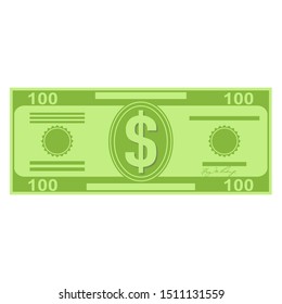 Illustration Of Money Icons. Dollar Currency Banknote Green. Dollars Bill, Money Banknote. Dollar Bill Isolated On White Background. Dollar Currency Banknote Green. Flat Illustration Of Money.