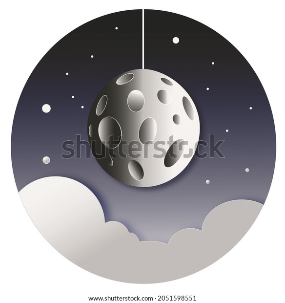 Illustration of the Moon with stars\
and clouds. Idea for postcards, calendars, t-shirts, \
stickers.