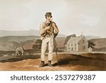 Illustration of moor guide from The Costume of Yorkshire (1814) by George Walker (1781-1856). Vintage artwork drawing illustration. Old vintage drawing illustration. old painting art print