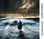 Illustration Of Moses Splitting The Ocean