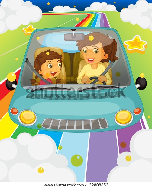Illustration of a\
mother driving with her\
daughter