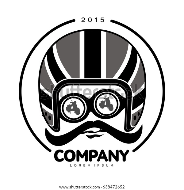 Illustration of motorcycle helmet. Emblems and\
label. Trendy vintage helmet for drivers of motorcycles and\
scooters, popular means of transport in a modern city. Illustration\
on a white\
background
