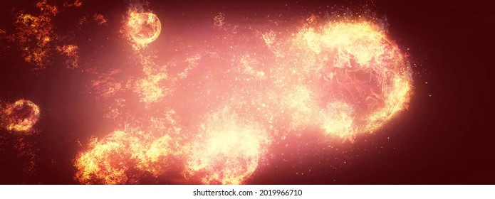 Illustration of multiple burning fireballs