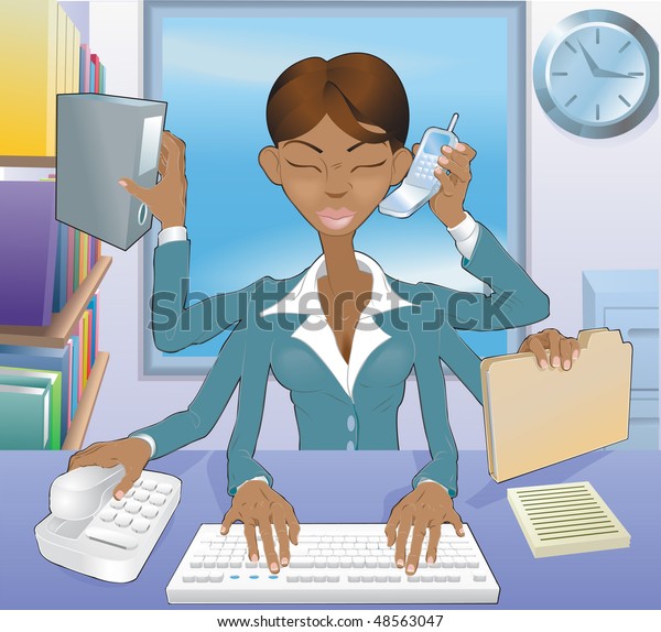 Illustration Multitasking Black Business Woman Office Stock Illustration 48563047 3241