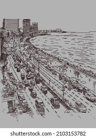 Illustration Of Mumbai Marine Drive