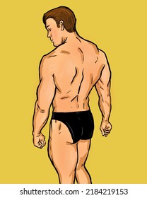 Illustration of muscular man in swimsuit