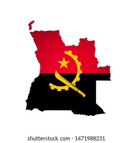 Illustration With National Flag With Simplified  Shape Of Angola Map (jpg). Volume Shadow On The Map.