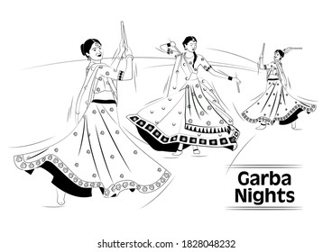 Illustration Of Navratri A Girl Playing Dandiya In Disco Garba Night Banner Poster.