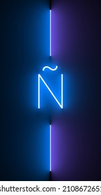 An Illustration Of A Neon Letter Spanish N Isolated On Black Background