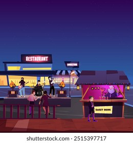 Illustration of a night market with music events on Halloween night - Powered by Shutterstock