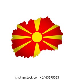 Illustration with North Macedonian national flag with simplified  shape of North Macedonia map (jpg). Volume shadow on the map