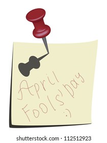 Illustration Of Note Paper And Pin. April Fools Day Calendar Icon.