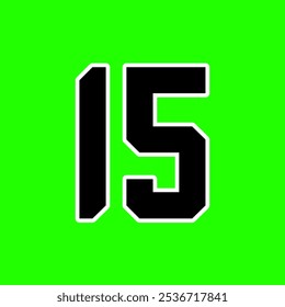 Illustration of the number fifteen with a green screen background.