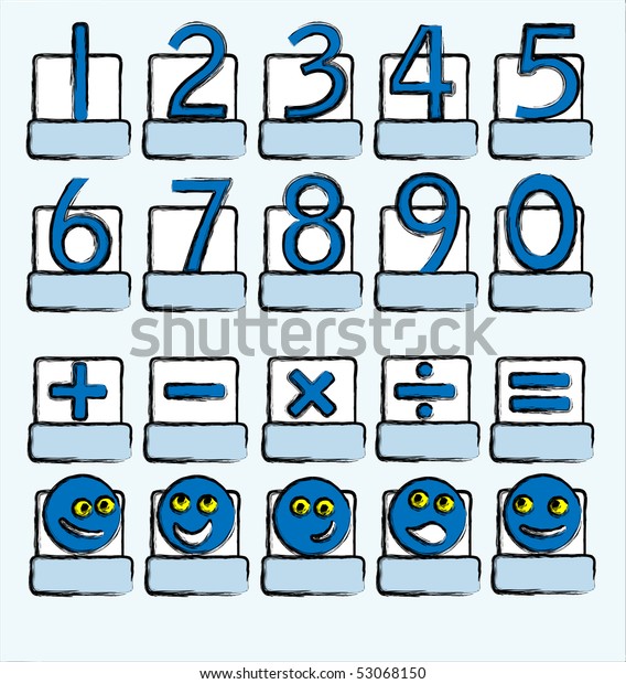 An illustration of numbers and\
mathematical symbols and smilies. A complete alphabet also\
available in my portfolio. Vector format also\
available