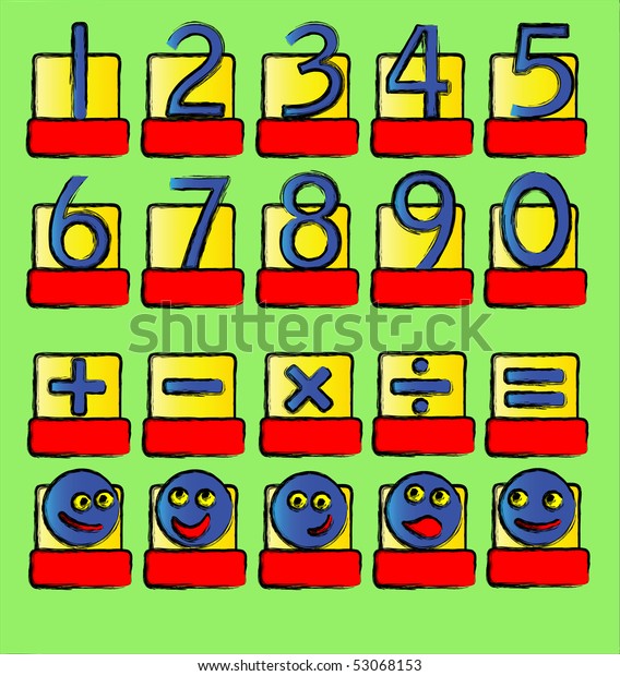 An illustration of numbers and\
mathematical symbols and smilies. A complete alphabet also\
available in my portfolio. Also available in vector\
format.