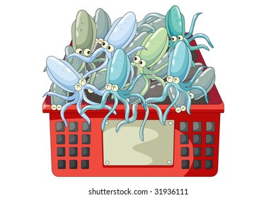 Illustration of octopus in a tray