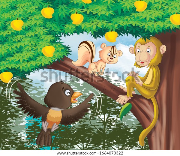 Ilustrasi Stok Illustration Animal Bird On Tree Monkey 1664073322