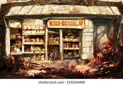 Illustration Of An Old General Store.