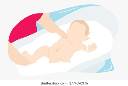 Illustration Of An Old Man Bathing His Baby In A Bathtub