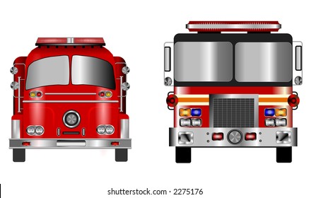 Illustration Of Old And New Fire Engine Front Views